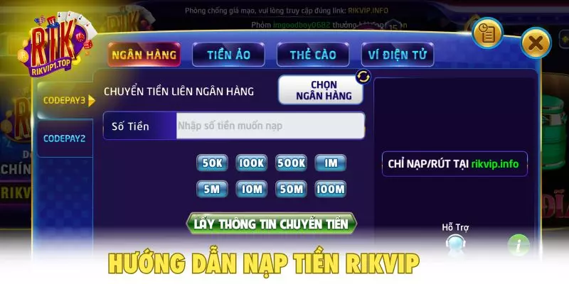 Hướng dẫn nạp tiền RIKVIP